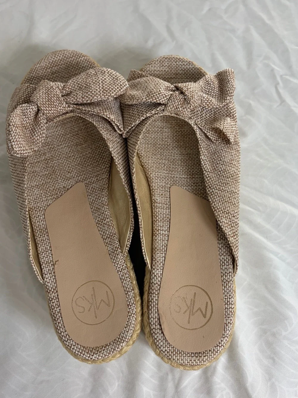 Beige Bow Espadrille Platform Slip-On for Women